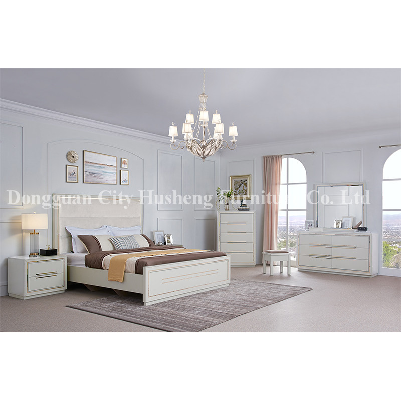 Modern Elegant Bedroom Set Furniture with High White Glossy Painting